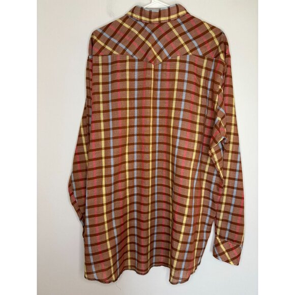 WRANGLER Snap Up Long Slv Collared Shirt Mens Tall XXL Brown Plaid Lightweight - Picture 2 of 7